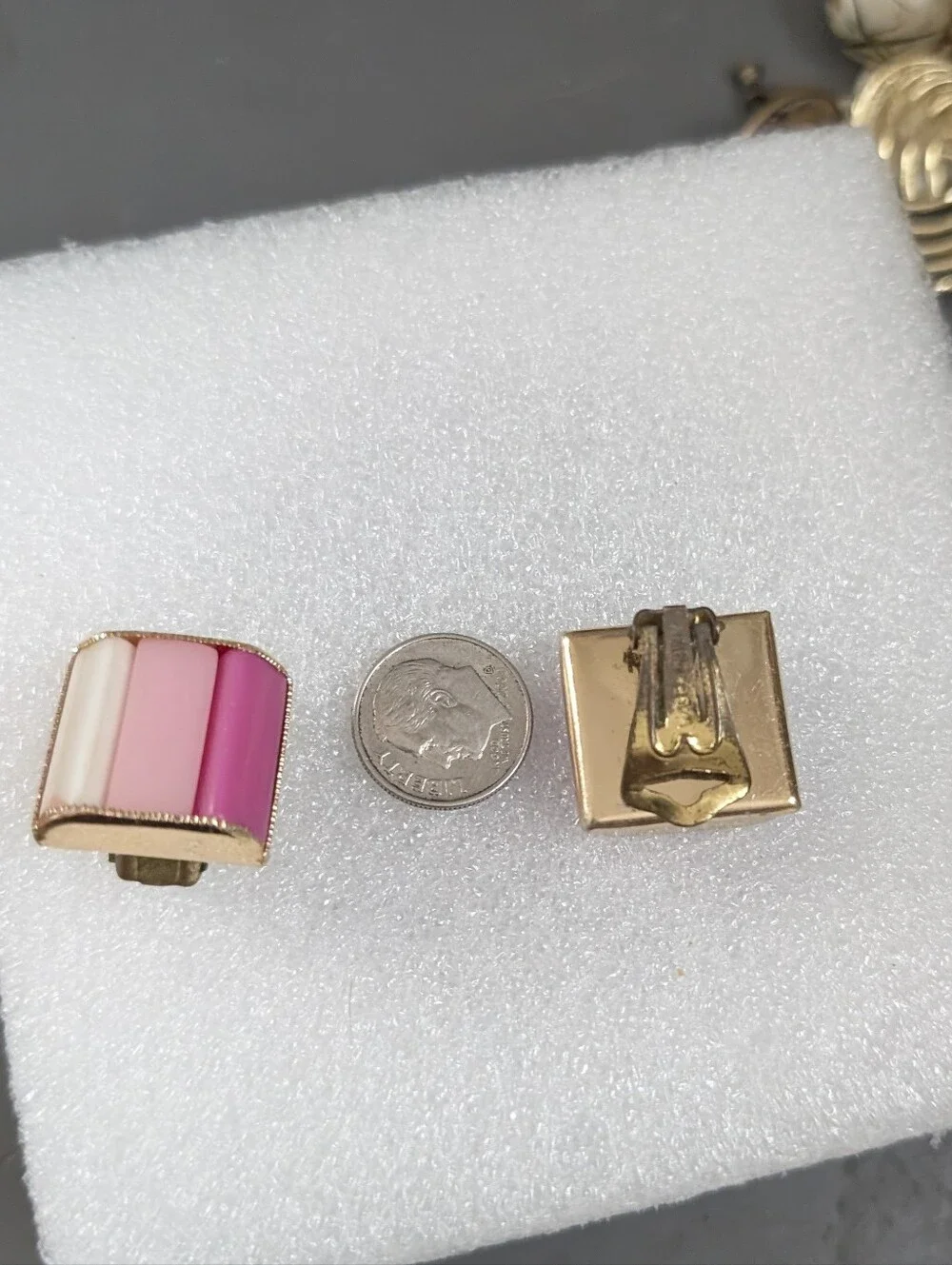 Vintage Pink Stripe Gold Clip on Earrings Signed Germany